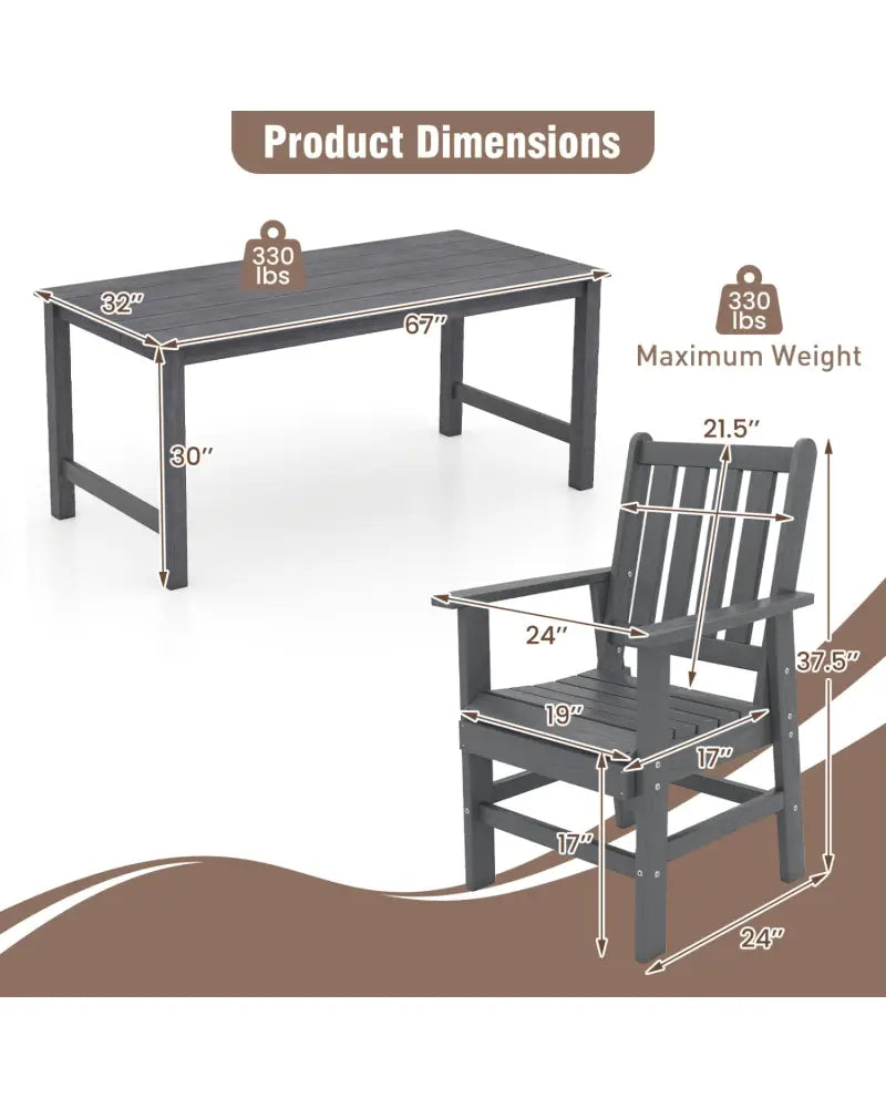 7 Pieces Patio Dining Set Outdoor HDPE Weather Resistant Table and Chairs Set-Grey - Gray - Patio Dining Sets