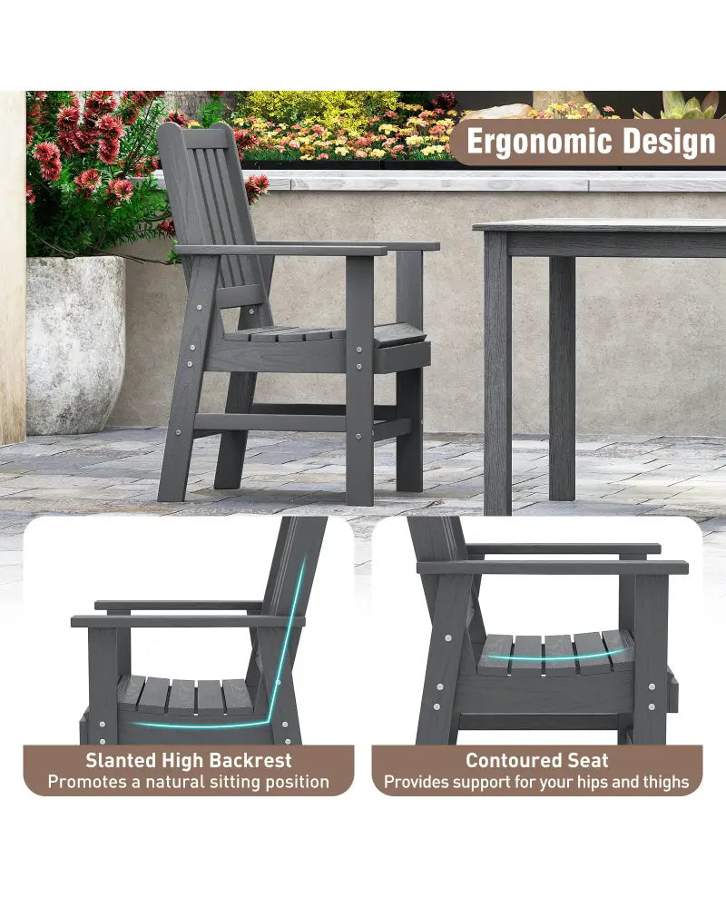 7 Pieces Patio Dining Set Outdoor HDPE Weather Resistant Table and Chairs Set-Grey - Gray - Patio Dining Sets