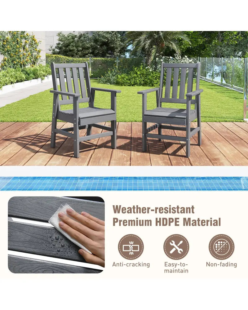 7 Pieces Patio Dining Set Outdoor HDPE Weather Resistant Table and Chairs Set-Grey - Gray - Patio Dining Sets