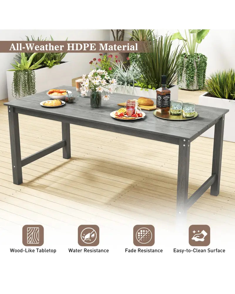 7 Pieces Patio Dining Set Outdoor HDPE Weather Resistant Table and Chairs Set-Grey - Gray - Patio Dining Sets