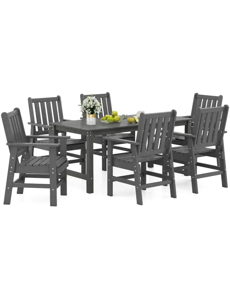 7 Pieces Patio Dining Set Outdoor HDPE Weather Resistant Table and Chairs Set-Grey - Gray - Patio Dining Sets