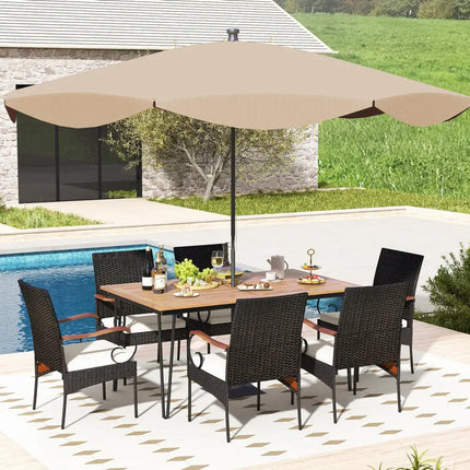 7 Pieces Patio Dining Set with Rattan Armchairs Soft Cushions 2’’ Umbrella Hole - Patio Conversation Sets