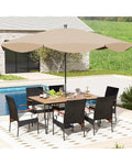 7 Pieces Patio Dining Set with Rattan Armchairs Soft Cushions 2’’ Umbrella Hole - Patio Conversation Sets