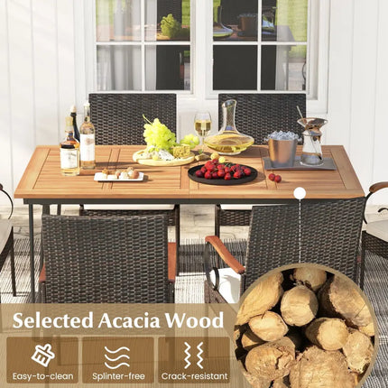 7 Pieces Patio Dining Set with Rattan Armchairs Soft Cushions 2’’ Umbrella Hole - Patio Conversation Sets