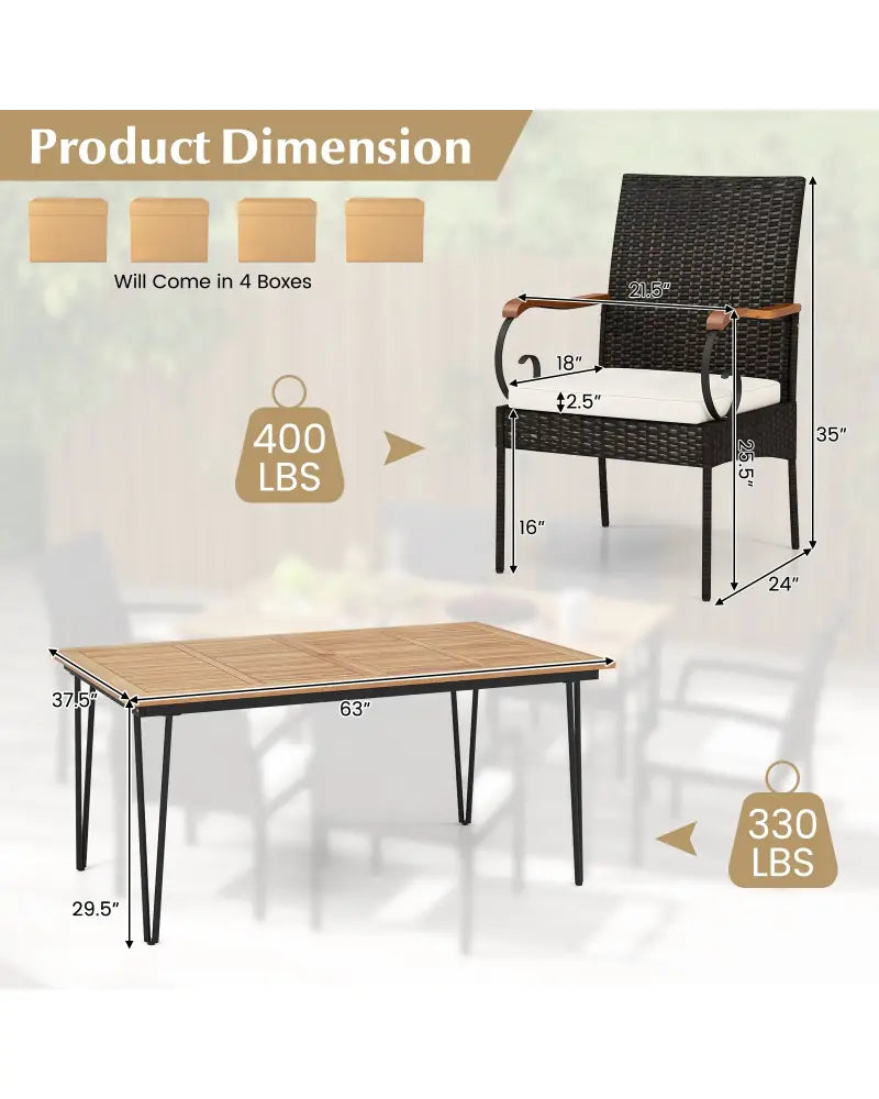 7 Pieces Patio Dining Set with Rattan Armchairs Soft Cushions 2’’ Umbrella Hole - Patio Conversation Sets