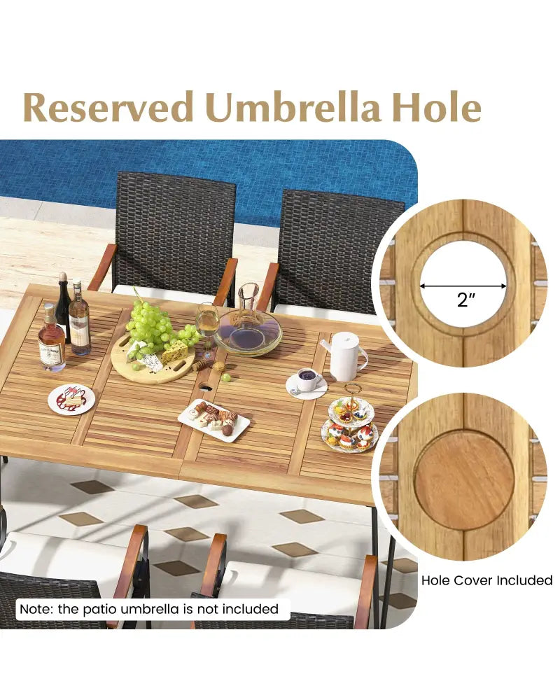 7 Pieces Patio Dining Set with Rattan Armchairs Soft Cushions 2’’ Umbrella Hole - Patio Conversation Sets