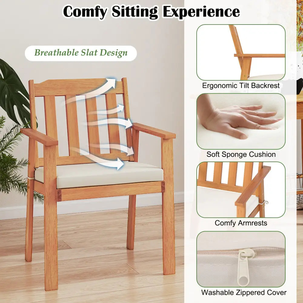 7 Pieces Patio Dining Table Set 63€ Rectangle Table and 6 Acacia Wood Armchairs - Patio Dining Sets