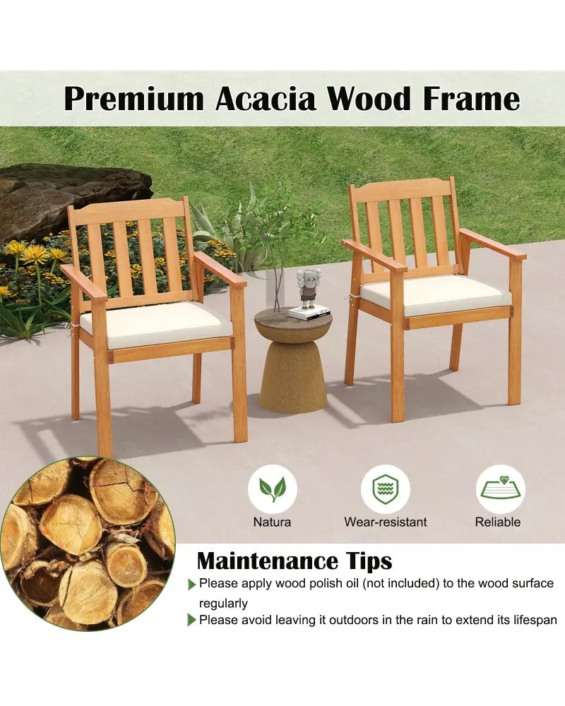7 Pieces Patio Dining Table Set 63€ Rectangle Table and 6 Acacia Wood Armchairs - Patio Dining Sets
