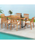 7 Pieces Patio Dining Table Set 63€ Rectangle Table and 6 Acacia Wood Armchairs - Patio Dining Sets