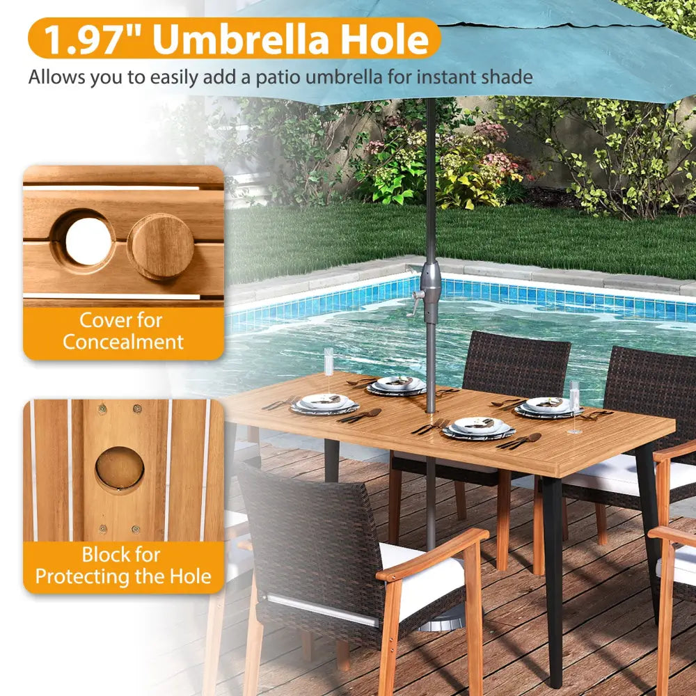 7-Pieces Patio Dining Table Set Acacia Wood Table and 6 Armchairs - Patio Dining Sets