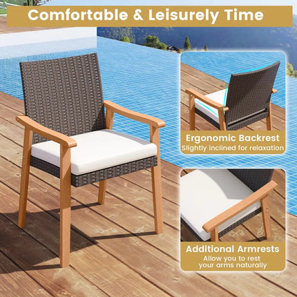 7-Pieces Patio Dining Table Set Acacia Wood Table and 6 Armchairs - Patio Dining Sets