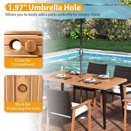 7-Pieces Patio Dining Table Set Acacia Wood Table and 6 Armchairs - Patio Dining Sets