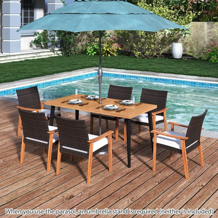 7-Pieces Patio Dining Table Set Acacia Wood Table and 6 Armchairs - Patio Dining Sets