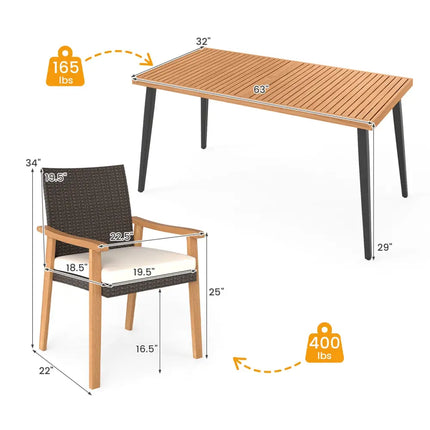 7-Pieces Patio Dining Table Set Acacia Wood Table and 6 Armchairs - Patio Dining Sets