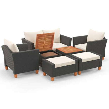 7 Pieces Patio Furniture PE Rattan Sectional Sofa Set with Armchairs and Table-white - White - Patio Conversation Sets