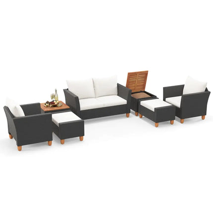 7 Pieces Patio Furniture PE Rattan Sectional Sofa Set with Armchairs and Table-white - White - Patio Conversation Sets