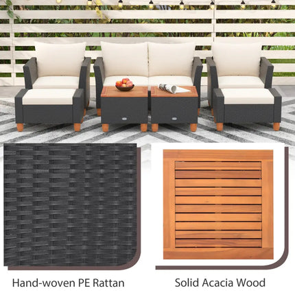 7 Pieces Patio Furniture PE Rattan Sectional Sofa Set with Armchairs and Table-white - White - Patio Conversation Sets