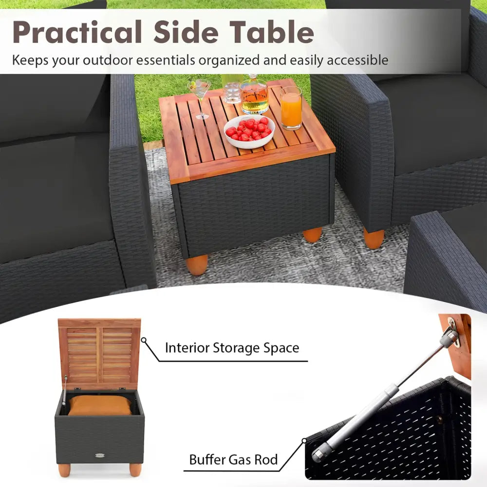 7 Pieces Patio Furniture PE Rattan Sectional Sofa Set with Armchairs and Table-Black - Black - Patio Conversation Sets