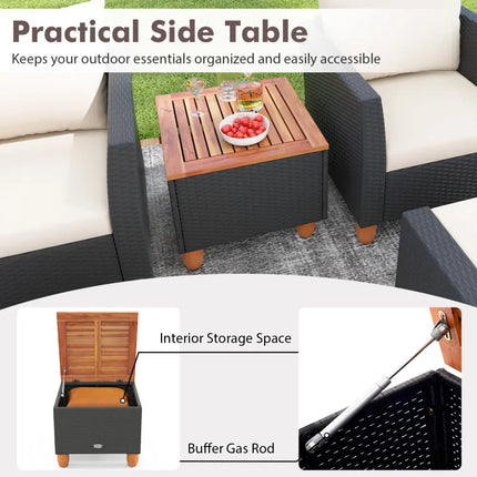 7 Pieces Patio Furniture PE Rattan Sectional Sofa Set with Armchairs and Table-white - White - Patio Conversation Sets