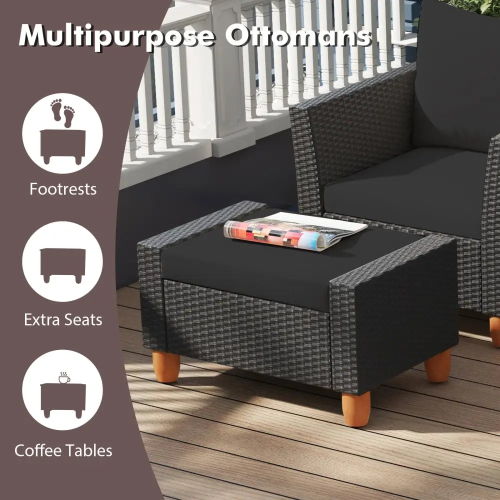 7 Pieces Patio Furniture PE Rattan Sectional Sofa Set with Armchairs and Table-Black - Black - Patio Conversation Sets