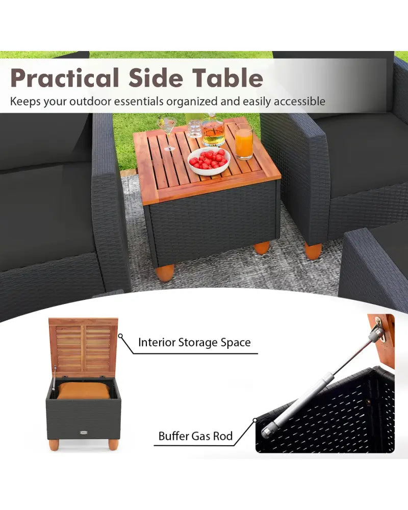 7 Pieces Patio Furniture PE Rattan Sectional Sofa Set with Armchairs and Table-Black - Black - Patio Conversation Sets