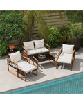 7 Pieces Patio Furniture Set PE Wicker Acacia Wood Outdoor Conversation Set - Patio Conversation Sets