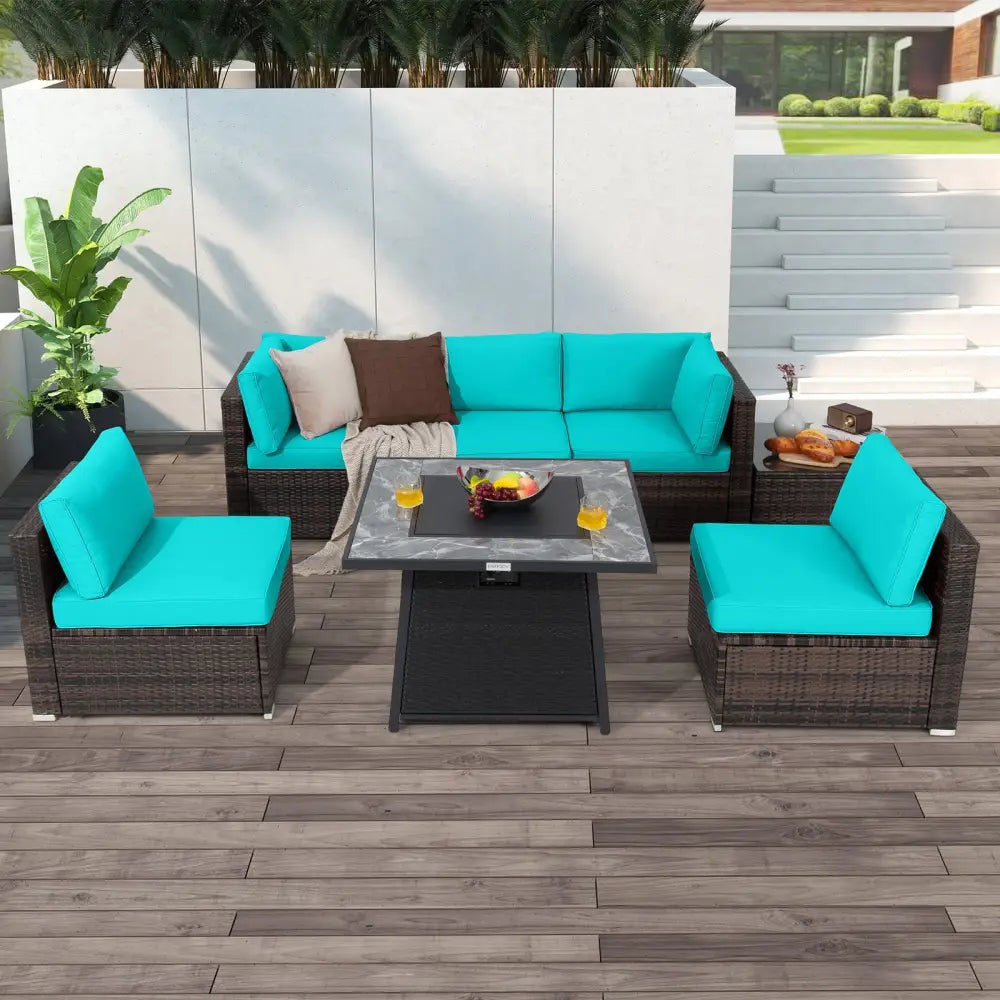 7 Pieces Patio Furniture Set with 35 Inches 50000 BTU Propane Gas Fire Pit Table and Waterproof Cover