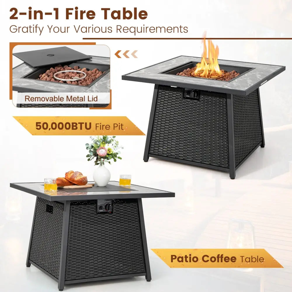 7 Pieces Patio Furniture Set with 35 Inches 50000 BTU Propane Gas Fire Pit Table and Waterproof Cover