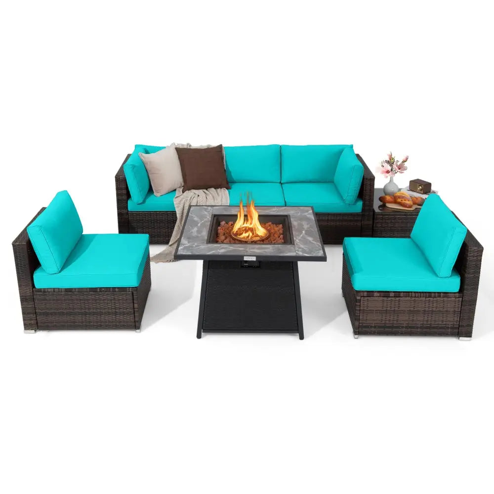 7 Pieces Patio Furniture Set with 35 Inches 50000 BTU Propane Gas Fire Pit Table and Waterproof Cover