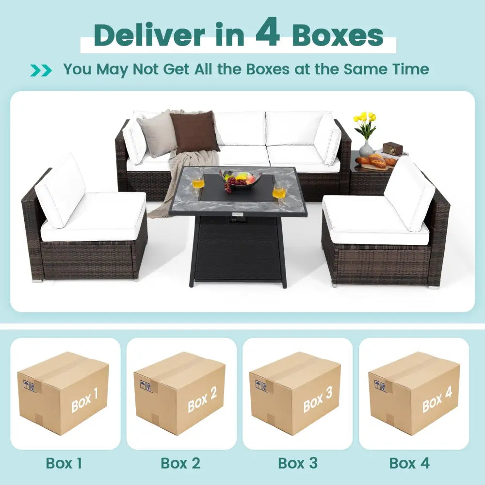 7 Pieces Patio Furniture Set with 35 Inches 50000 BTU Propane Gas Fire Pit Table and Waterproof Cover