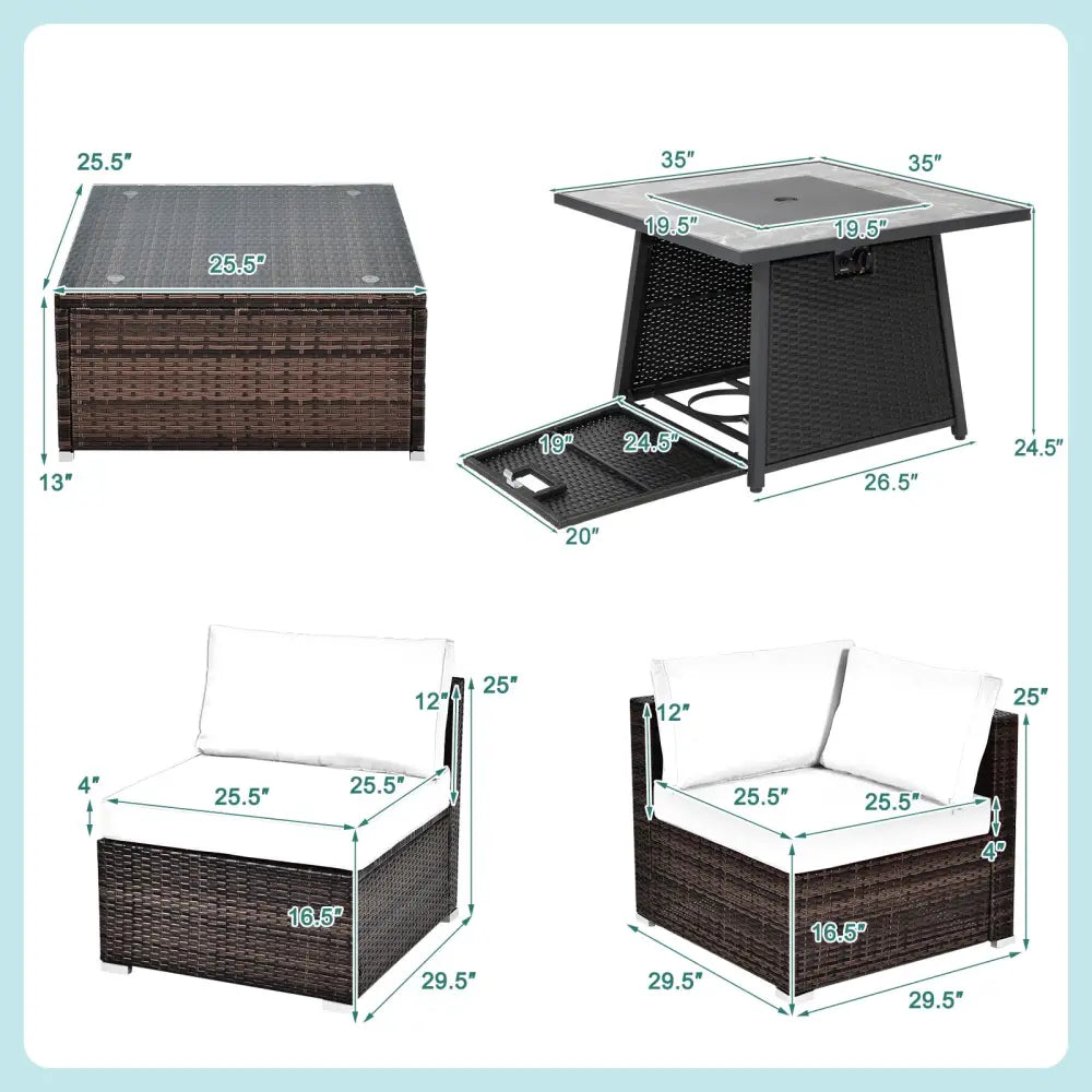 7 Pieces Patio Furniture Set with 35 Inches 50000 BTU Propane Gas Fire Pit Table and Waterproof Cover