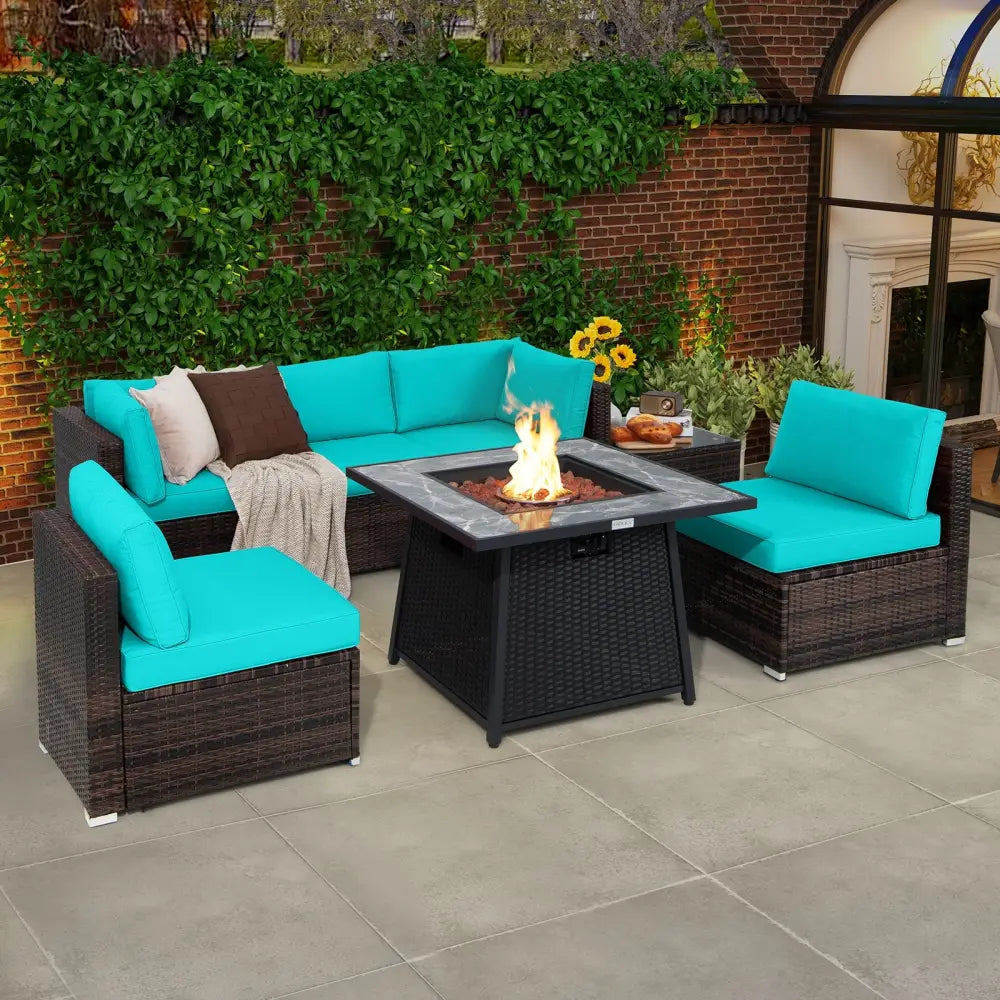 7 Pieces Patio Furniture Set with 35 Inches 50000 BTU Propane Gas Fire Pit Table and Waterproof Cover