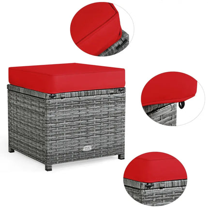 7 Pieces Patio Rattan Dining Furniture Sectional Sofa Set with Wicker Ottoman-Red - Red - Outdoor Sectionals