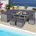 7 Pieces Patio Rattan Dining Furniture Sectional Sofa Set with Wicker Ottoman-Gray - Gray - Outdoor Sectionals