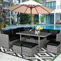 7 Pieces Patio Rattan Dining Furniture Sectional Sofa Set with Wicker Ottoman-Black - Black - Outdoor Sectionals