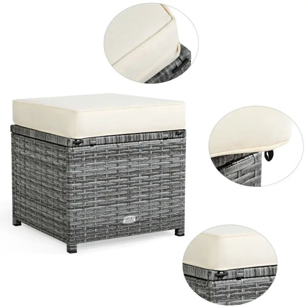 7 Pieces Patio Rattan Dining Furniture Sectional Sofa Set with Wicker Ottoman-Beige - Beige - Outdoor Sectionals