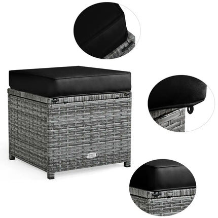 7 Pieces Patio Rattan Dining Furniture Sectional Sofa Set with Wicker Ottoman-Black - Black - Outdoor Sectionals
