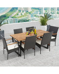 7 Pieces Patio Rattan Dining Set with 2 Inches Umbrella Hole-Curved Handrail - Multicolor - Patio Dining Sets