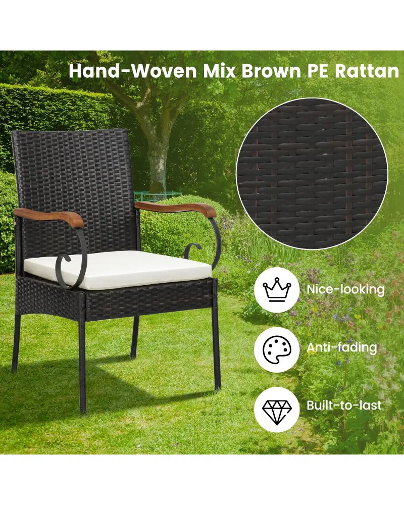 7 Pieces Patio Rattan Dining Set with 2 Inches Umbrella Hole-Curved Handrail - Multicolor - Patio Dining Sets