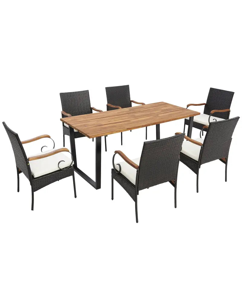 7 Pieces Patio Rattan Dining Set with 2 Inches Umbrella Hole-Curved Handrail - Multicolor - Patio Dining Sets