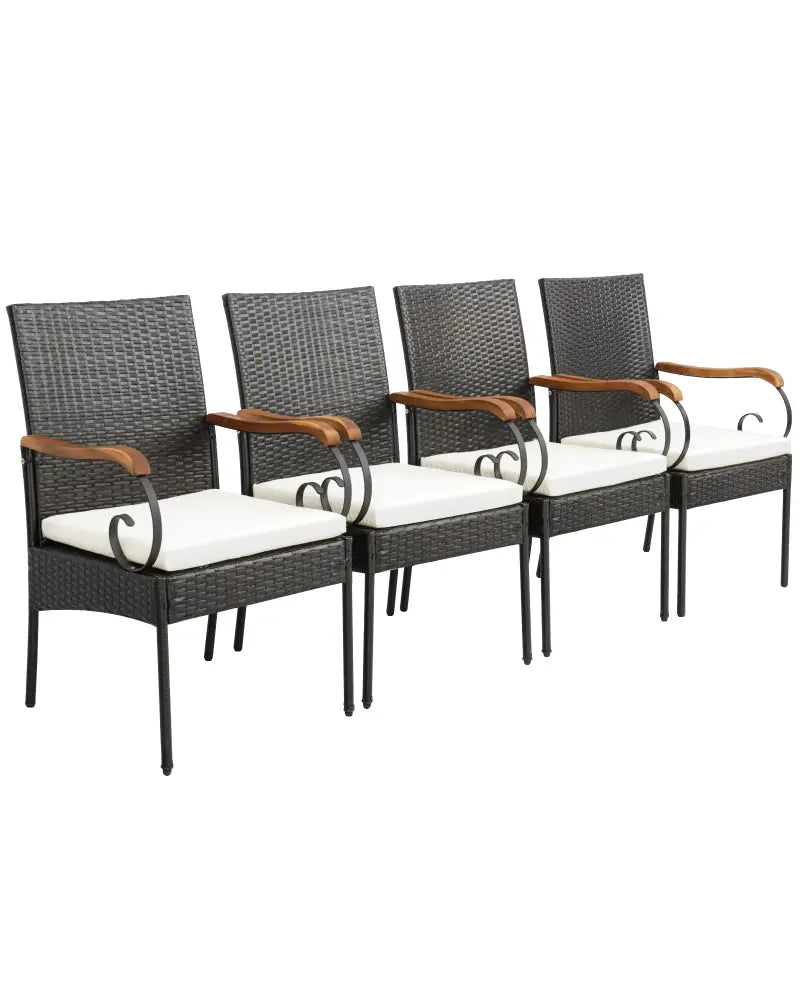 7 Pieces Patio Rattan Dining Set with 2 Inches Umbrella Hole-Curved Handrail - Multicolor - Patio Dining Sets