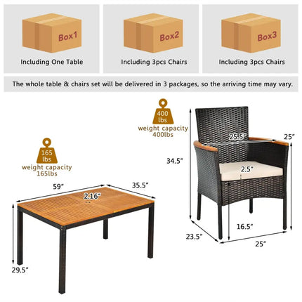 7 Pieces Patio Rattan Dining Set with Armrest Cushioned Chair and Umbrella Hole - Brown - Patio Dining Sets