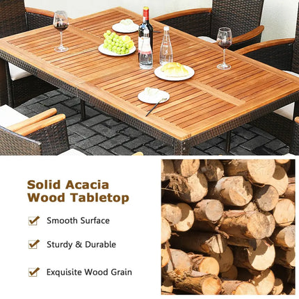 7 Pieces Patio Rattan Dining Set with Armrest Cushioned Chair and Umbrella Hole - Brown - Patio Dining Sets