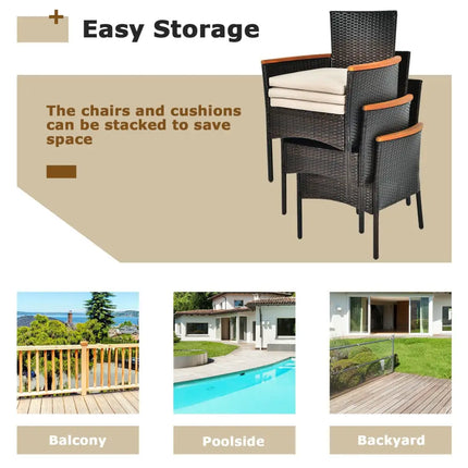 7 Pieces Patio Rattan Dining Set with Armrest Cushioned Chair and Umbrella Hole - Brown - Patio Dining Sets