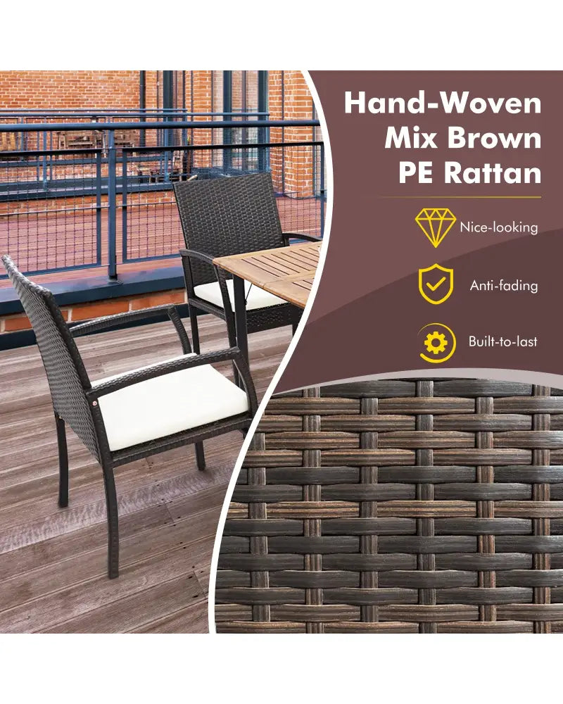 7 Pieces Patio Rattan Dining Set with Umbrella Hole-L-shaped Handrail - Patio Dining Sets