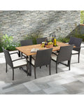 7 Pieces Patio Rattan Dining Set with Umbrella Hole-L-shaped Handrail - Patio Dining Sets