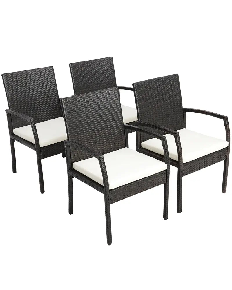 7 Pieces Patio Rattan Dining Set with Umbrella Hole-L-shaped Handrail - Patio Dining Sets