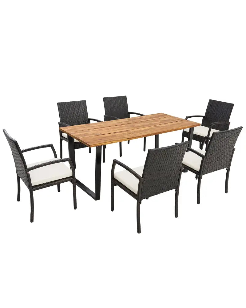 7 Pieces Patio Rattan Dining Set with Umbrella Hole-L-shaped Handrail - Patio Dining Sets