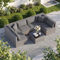 7 Pieces Patio Rattan Furniture Set Sectional Sofa Garden Cushion-Gray - Gray - Outdoor Sectionals