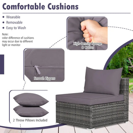 7 Pieces Patio Rattan Furniture Set Sectional Sofa Garden Cushion-Gray - Gray - Outdoor Sectionals